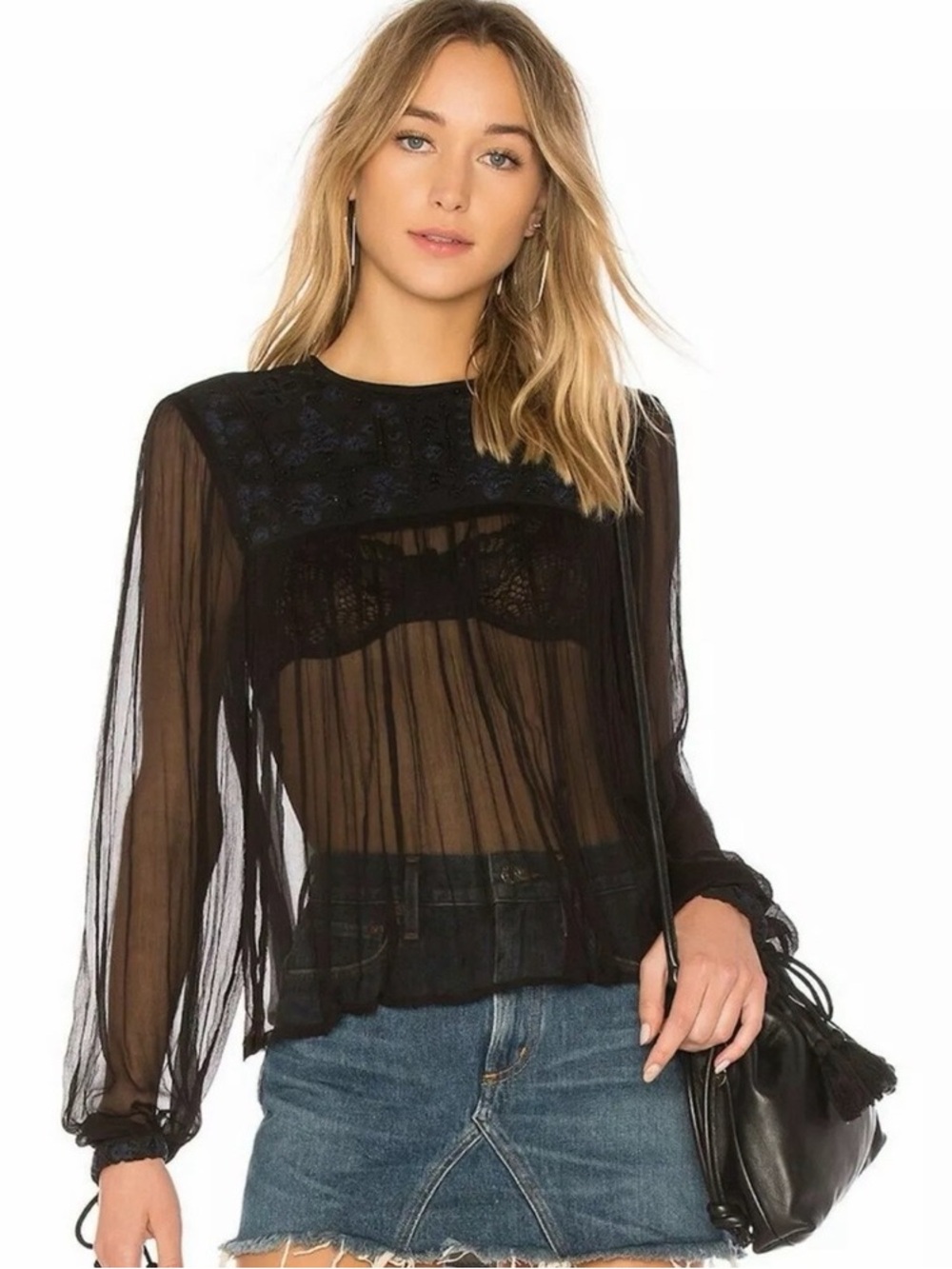 Free people embroidered and beaded long sleeve top